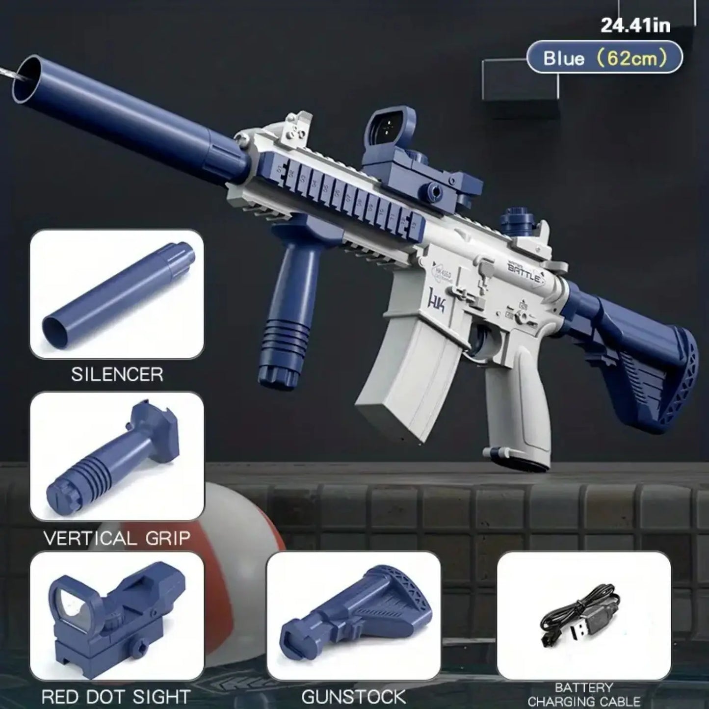 Pistola Ad Acqua Elettrica Unilabo M416 - Alimentata a Batteria Con Attacco Esterno per Bottiglia D'Acqua - Perfetta per Divertimento All'Aria Aperta per Bambini E Adulti