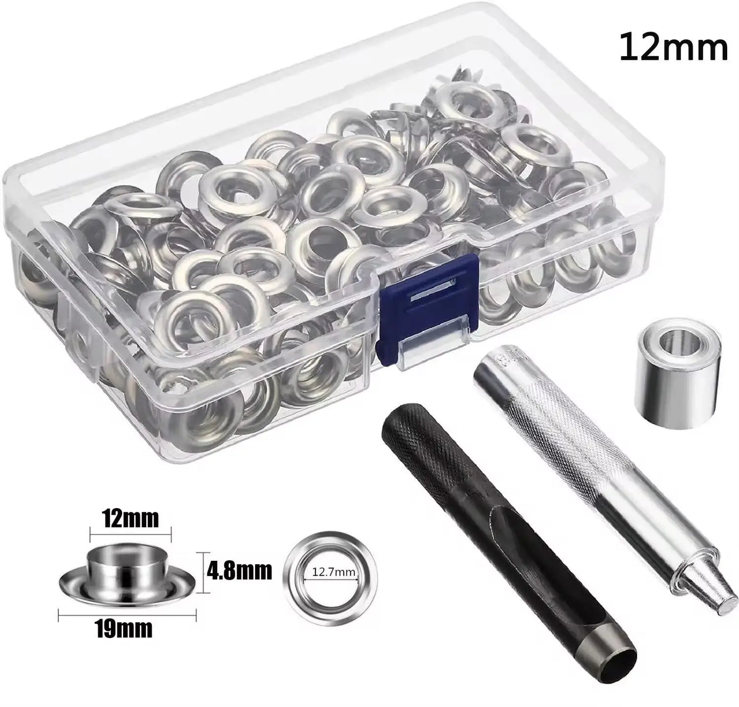 100 Sets Grommet Kit, Size 6/10/12/14Mm, with 3 Eyelet Stamping Tools, for Repairing Canvas, Waterproof Cloth, Shoes, Clothing.