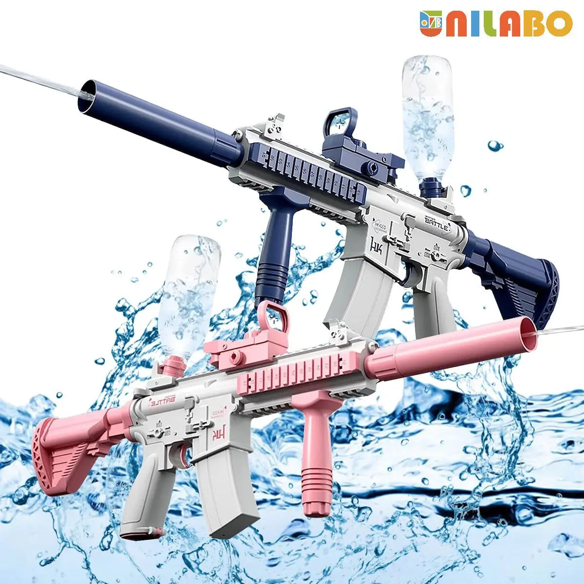 Pistola Ad Acqua Elettrica Unilabo M416 - Alimentata a Batteria Con Attacco Esterno per Bottiglia D'Acqua - Perfetta per Divertimento All'Aria Aperta per Bambini E Adulti