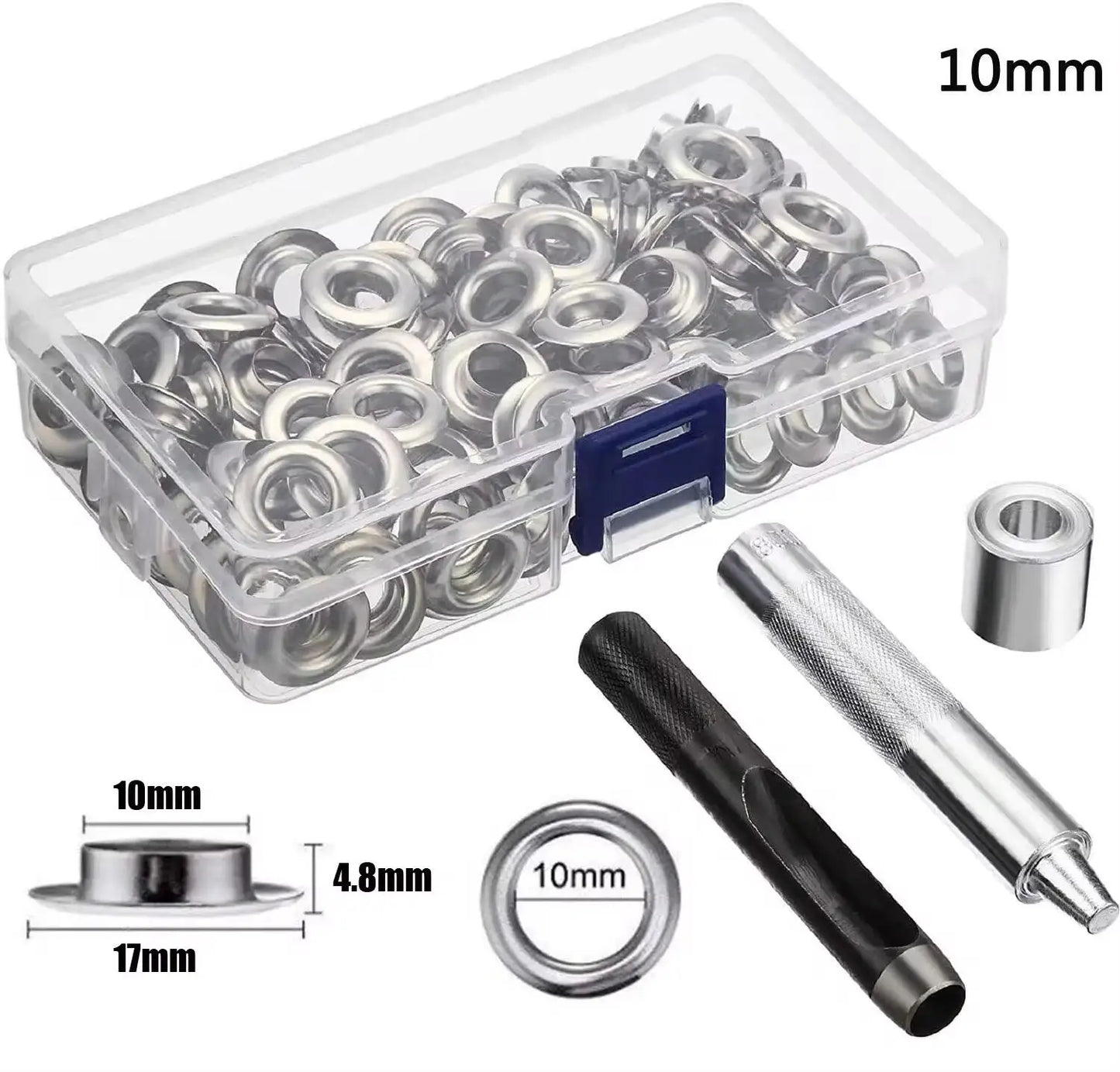 100 Sets Grommet Kit, Size 6/10/12/14Mm, with 3 Eyelet Stamping Tools, for Repairing Canvas, Waterproof Cloth, Shoes, Clothing.
