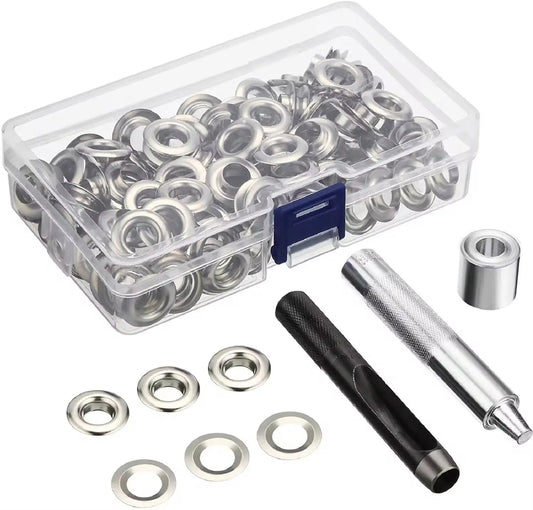 100 Sets Grommet Kit, Size 6/10/12/14Mm, with 3 Eyelet Stamping Tools, for Repairing Canvas, Waterproof Cloth, Shoes, Clothing.