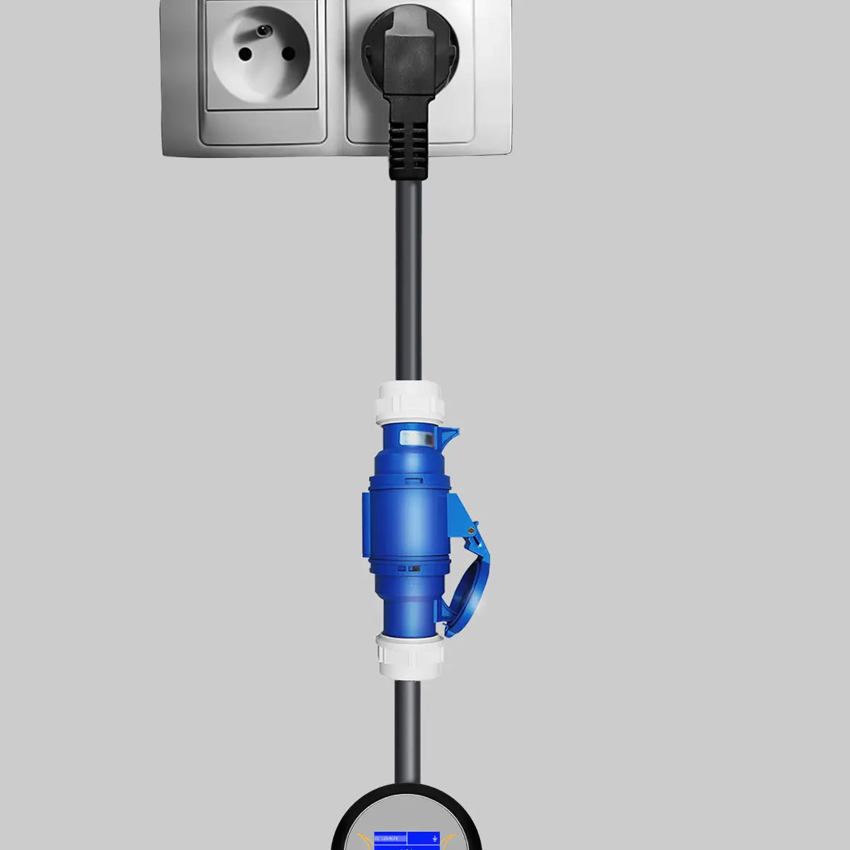 Electric Vehicle Charging Adapter 16A Blue CEE Socket to 16A EU Schuko Plug Adapter for Portable EV Charger